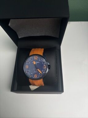Men's Orange Strap Blue Dial Sport Watch